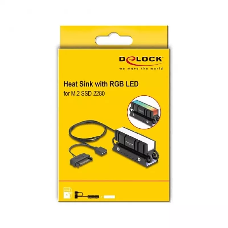 Dissipatore di calore DELOCK 18460 per SSD M.2 2280 — alluminio/rame, RGB 5V, nero