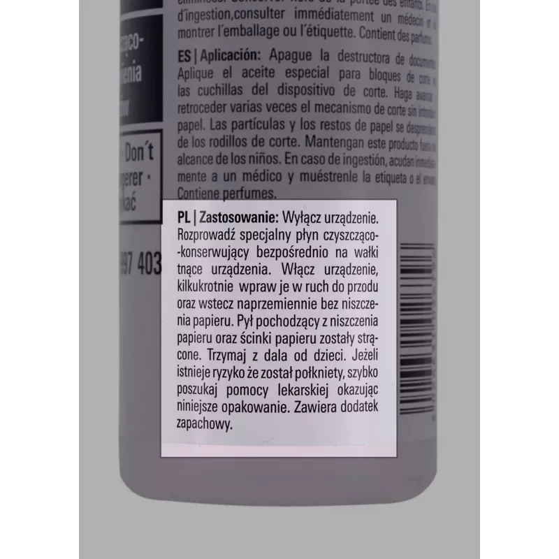 HSM 1235997403 olio detergente e lubrificante per il gruppo di taglio del distruggidocumenti, 250 ml