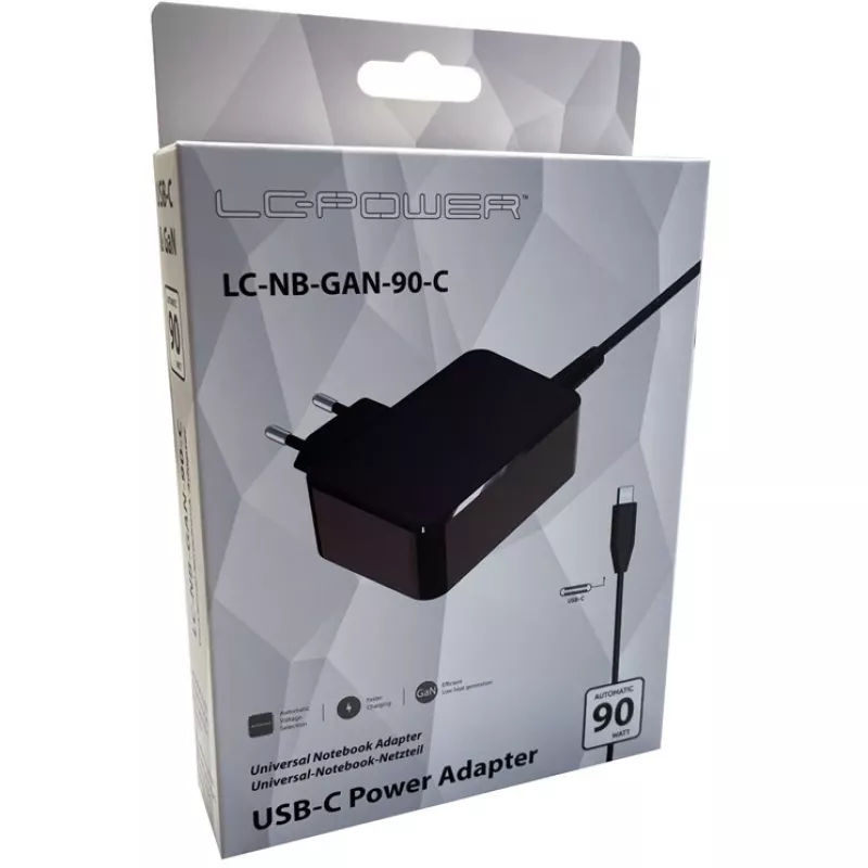 Caricabatterie da interno LC-Power LC-NB-GAN-90-C laptop nero AC 220-240V