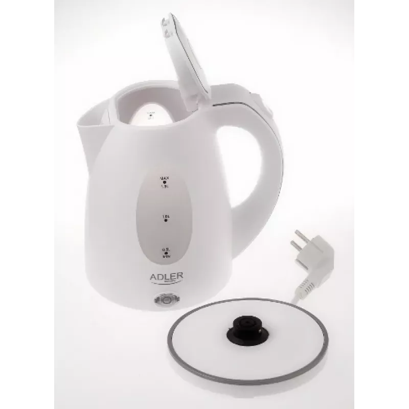 Adler | Bollitore | AD 1207 | Standard | 2000 W | 1,5 L | Plastica | Base girevole 360° | Bianco