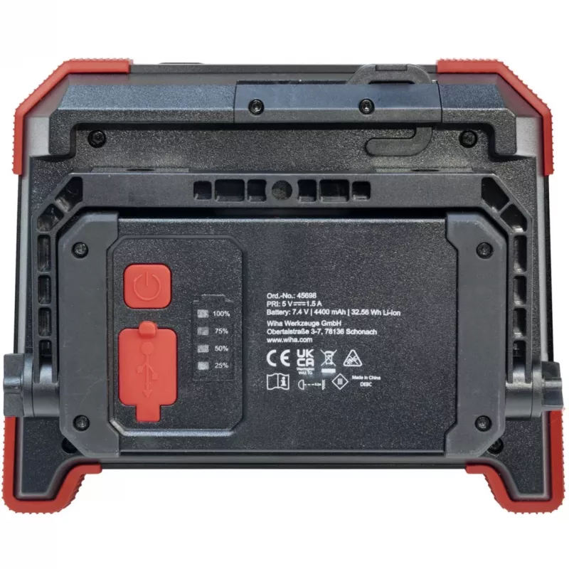 Wiha 45698 faro da lavoro a batteria, 30 W, nero/rosso