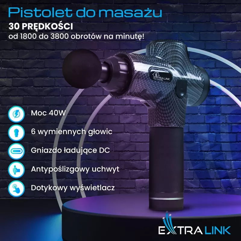 Pistola massaggiante Extralink MSG-01-PRO 3800 giri/min 6 accessori