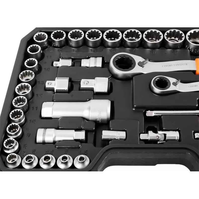 Set di chiavi a bussola passanti 1/4 + 3/8, 46 pz.