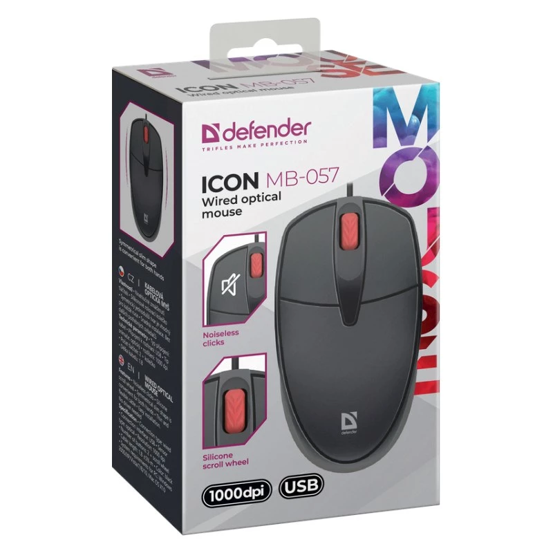 Mouse DEFENDER ICON MB-057 ottico 1000dpi 3P nero click silenzioso