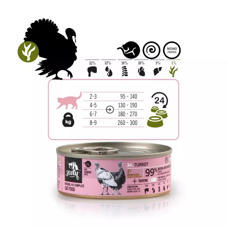 3COTY tacchino senior - cibo umido per gatti - 80 g