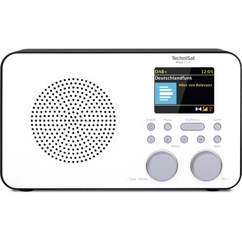 Radio internet TECHNISAT VIOLA 2 C IR — sintonizzatore analogico e digitale, DAB+/FM, Wi‑Fi, 3 W, TFT 2,4 pollici, 3,5 mm, nero/bianco
