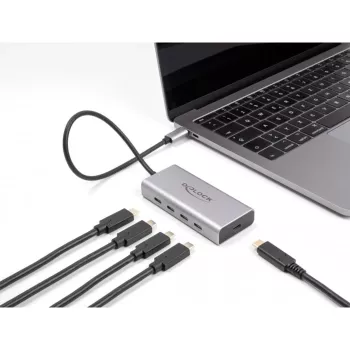 Hub USB DELOCK 10 Gbps Type-C 4 porte PD 85W cavo 30 cm
