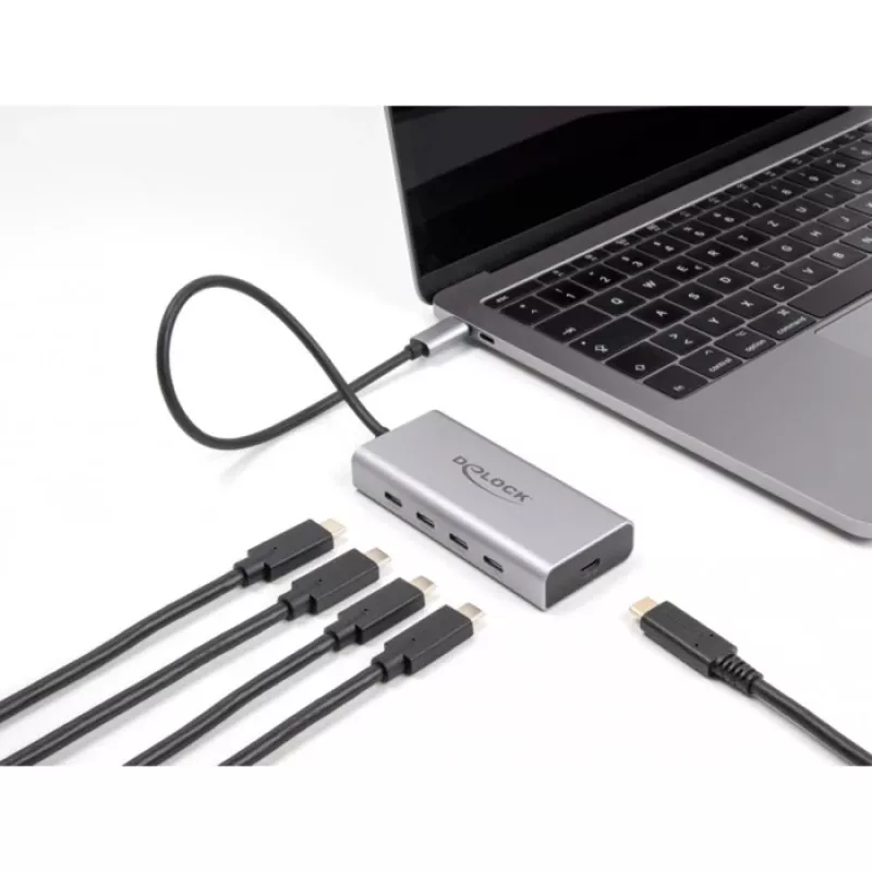 Hub USB DELOCK 10 Gbps Type-C 4 porte PD 85W cavo 30 cm