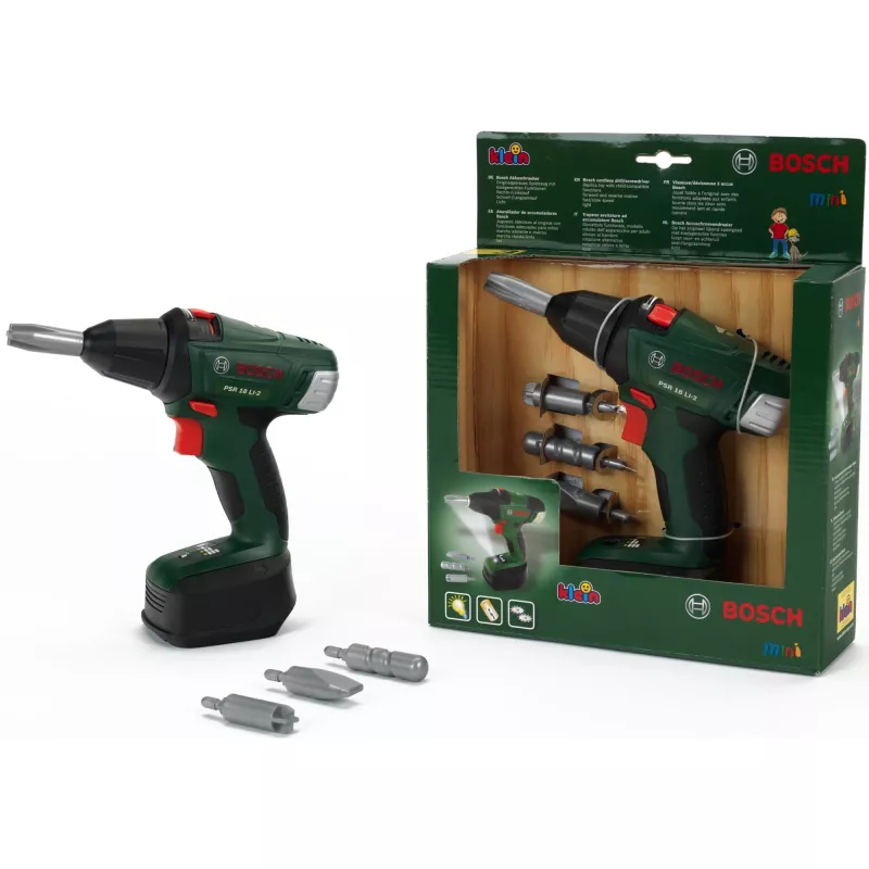 Theo Klein 8567 Bosch avvitatore a batteria | trapano avvitatore a batteria con punte girevoli e intercambiabili | luce e suono | dimensioni: