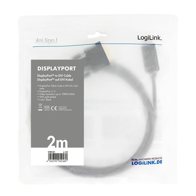 Adattatore cavo video LogiLink CV0131 2 m DisplayPort DVI nero