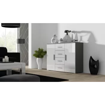 Sideboard Cama Meble UNI grigio/bianco lucido, 2 ante, 2 ripiani, 1320×380×920 mm