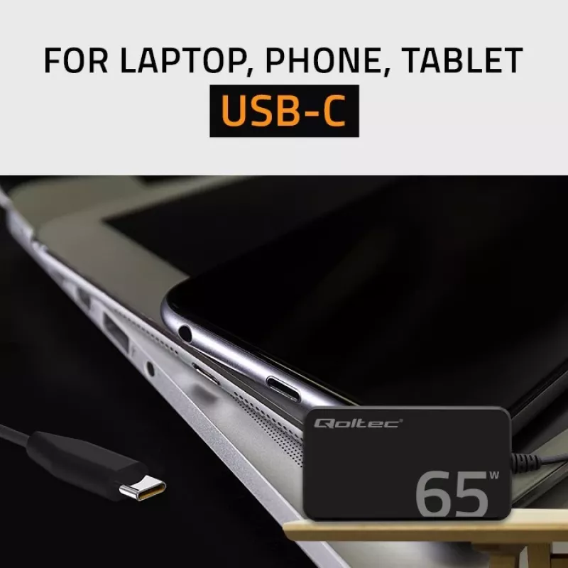 Caricabatterie QOLTEC 65W GaN Super Fast sottile PD 5-20V 3,25A USB-C