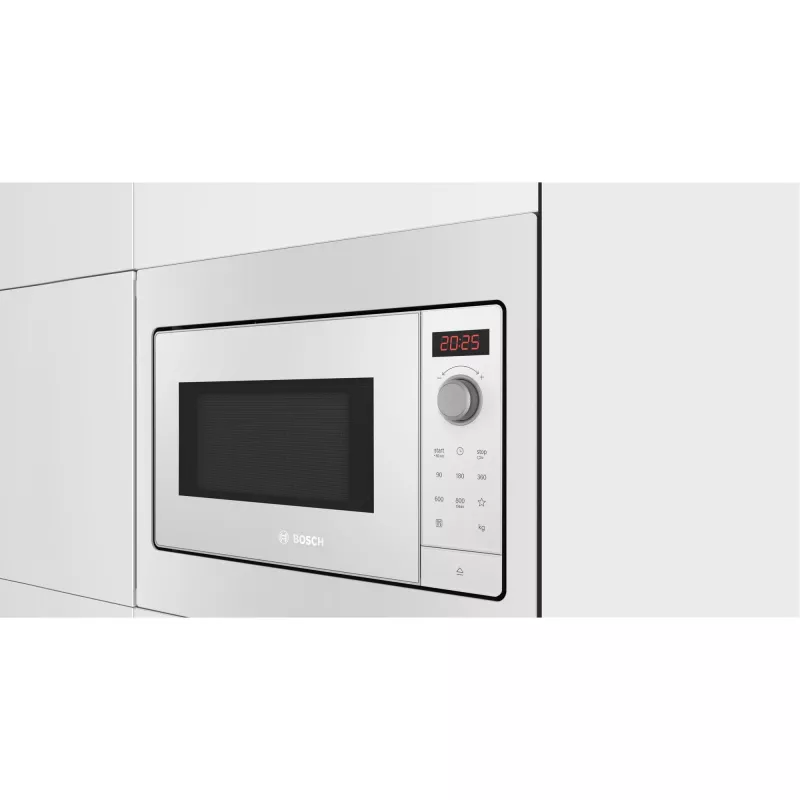 Microonde da incasso solo Bosch BFL523MW3, 800 W, 20 L, bianco, touch e manopola