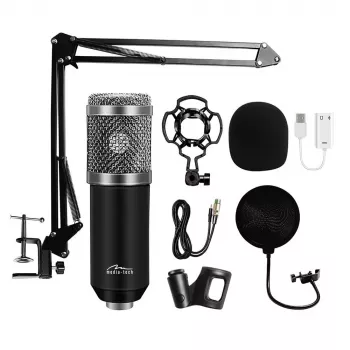 Microfono PC MEDIA-TECH MT397S — con filo, ingresso XLR, 20–20000 Hz, 150 Ω, -32 dB, cavo 2,4 m, supporto da tavolo, nero