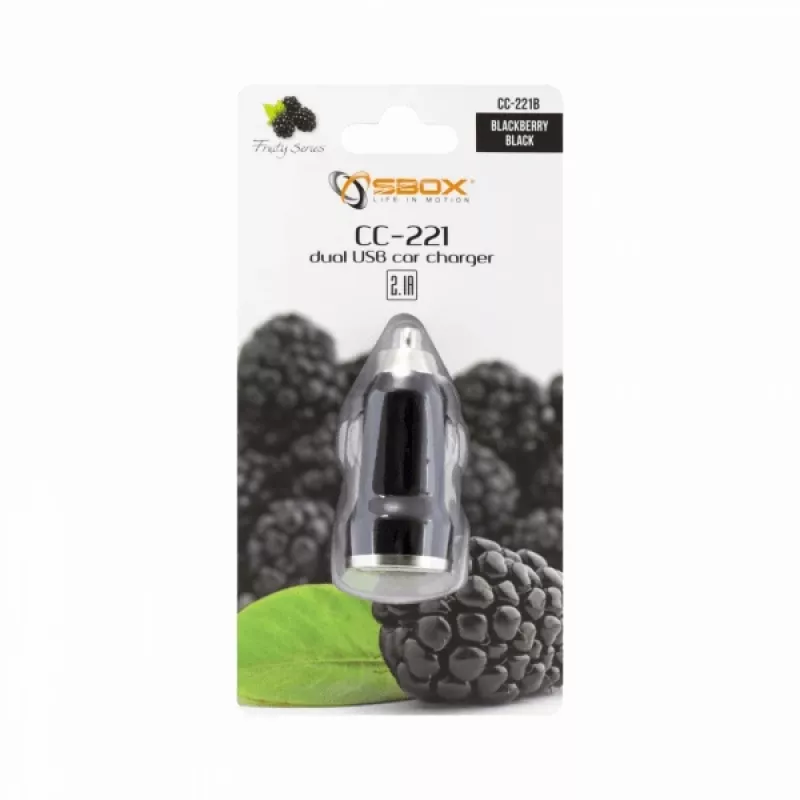 Sbox CC-221B caricabatterie da auto dual USB CC-221B nero