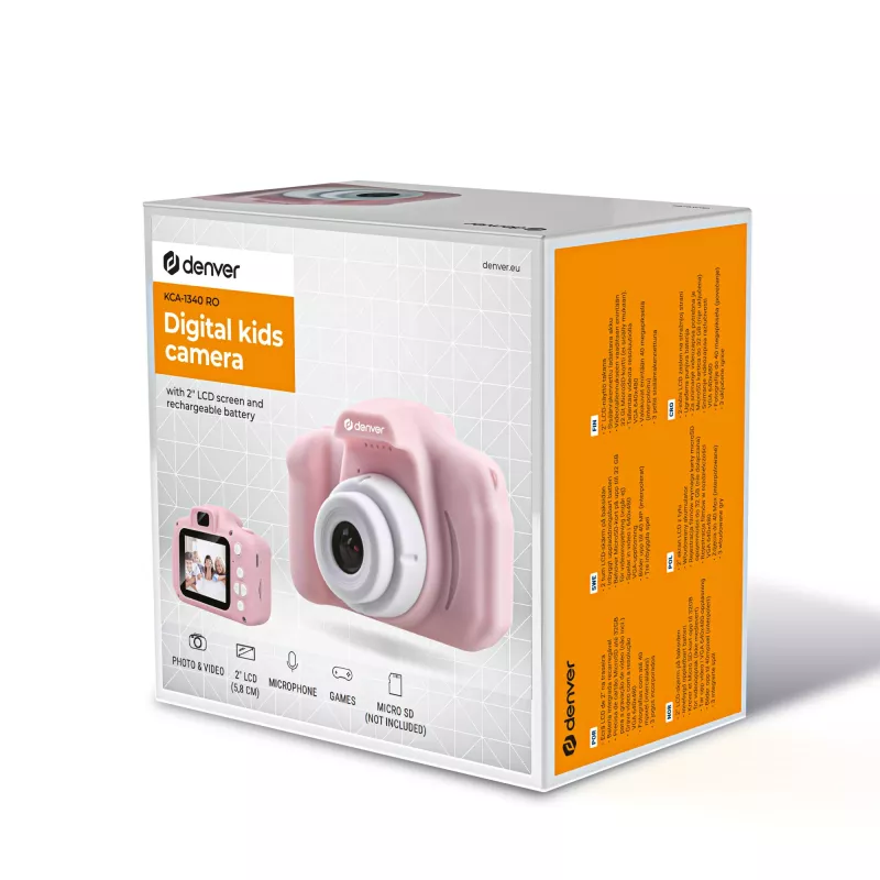 Fotocamera digitale per bambini DENVER KCA-1340RO — compatta 85 g, rosa