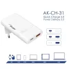 Akyga AK-CH-31 caricabatterie USB GaN piatto 65 W, USB-C PD + USB-A, bianco