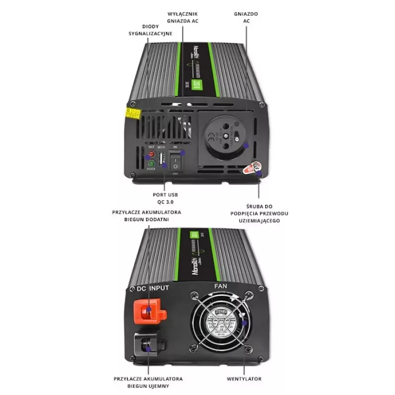 Inverter per auto Qoltec Monolith 2000 W nero 24 V