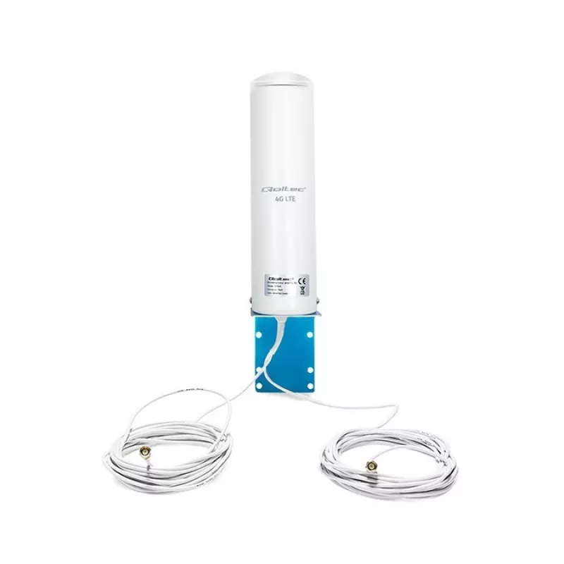 Antenna 4G LTE omnidirezionale per esterno QOLTEC 57044, 5 dBi, 600–2700 MHz, 50 W, 50 Ω, custodia in rame bianco