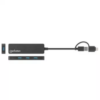 Dock/hub combo USB-C e USB-A Manhattan, porte (4): USB-A (x4), 5 Gbit/s (USB 3.2 Gen1 aka USB 3.0), alimentato via USB (nessun alimentatore esterno necessario)