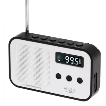 Radio digitale portatile Adler AD 1907 — FM/AM, sintonizzatore digitale, sveglia, USB-C, batteria ricaricabile 600 mAh, LCD, 20 stazioni memorizzabili, antenna telescopica