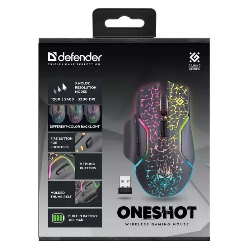 Mouse Defender Oneshot GM-067 gaming per destrimani RF wireless + USB Type