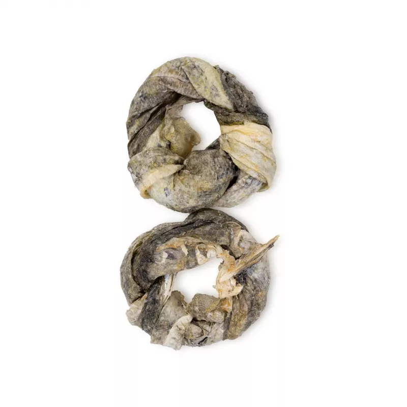 UNISZKI anelli per cani — snack naturale di pelle di merluzzo, confezione da 2