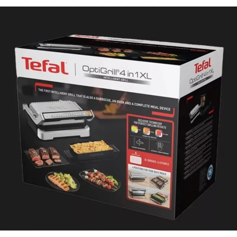 Griglia elettrica Tefal OptiGrill+ XL acciaio inox — grande capacità, programmi di cottura automatici