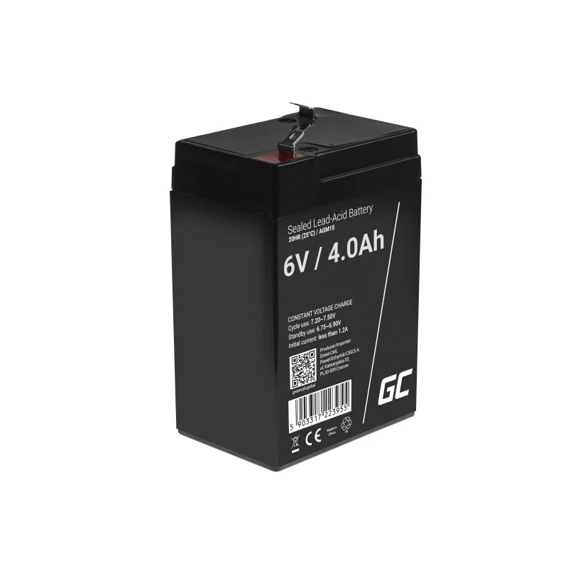 Batteria per UPS Green Cell AGM15, 6 V, 4 Ah, batteria piombo-acido sigillata (VRLA), nero, 680 g