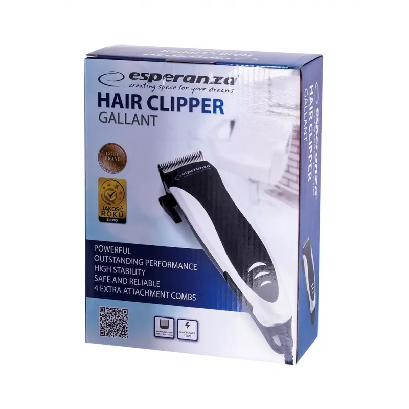 Rifinitore per capelli con filo ESPERANZA EBC005 – lama 40 mm, lunghezza 1,2–12 mm, 10 W, nero/bianco