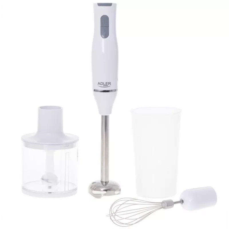 Adler AD 4620 set frullatore a immersione, 800 W, 2 velocità, tritatutto da 450 ml, bicchiere da 750 ml, frusta, bianco