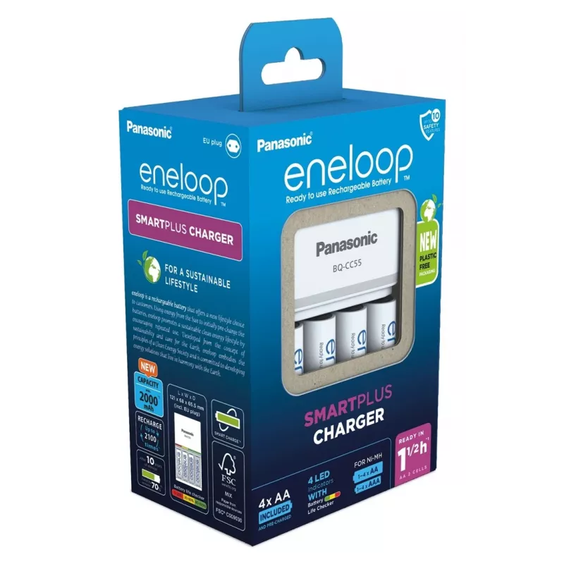 Caricabatterie PANASONIC Eneloop Smartplus BQ-CC55 + 4x AA 2000 mAh (K-KJ55MCD40E)