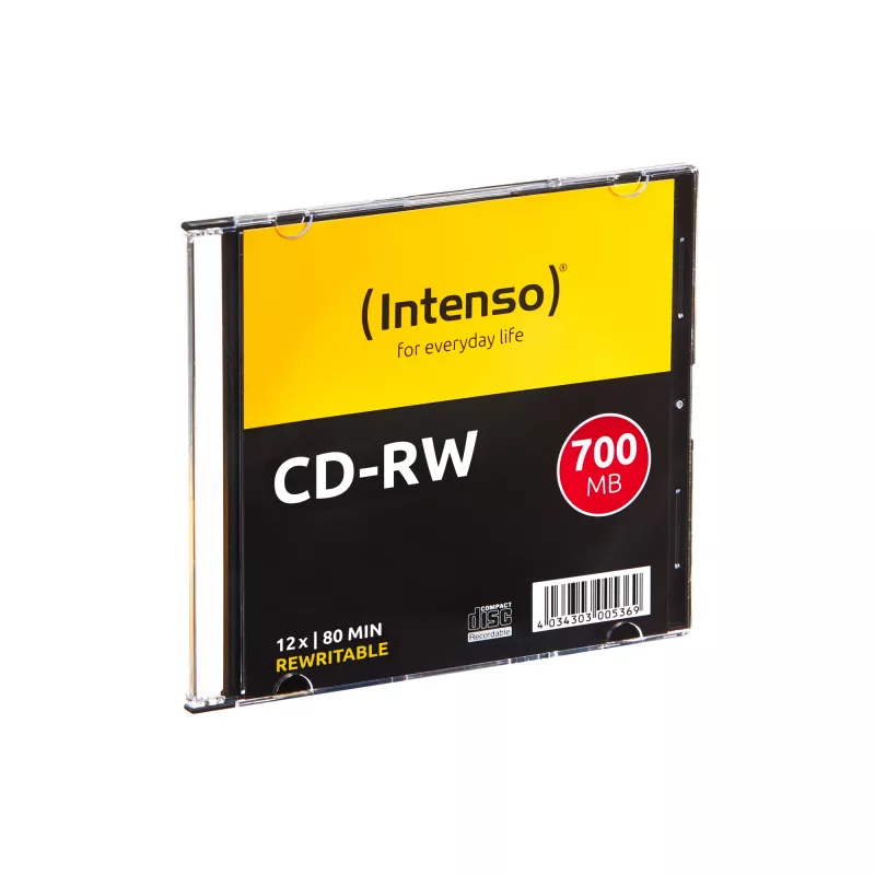 CD-RW riscrivibile INTENSO 700 MB / 80 min, 12x, confezione da 10, 120 mm (Slimcase)