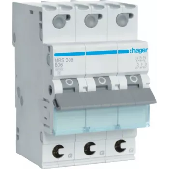 Hager MBS306. Corrente nominale: 6 A. Tipo: tipo B, numero di moduli (max): 3 moduli (MBS306)