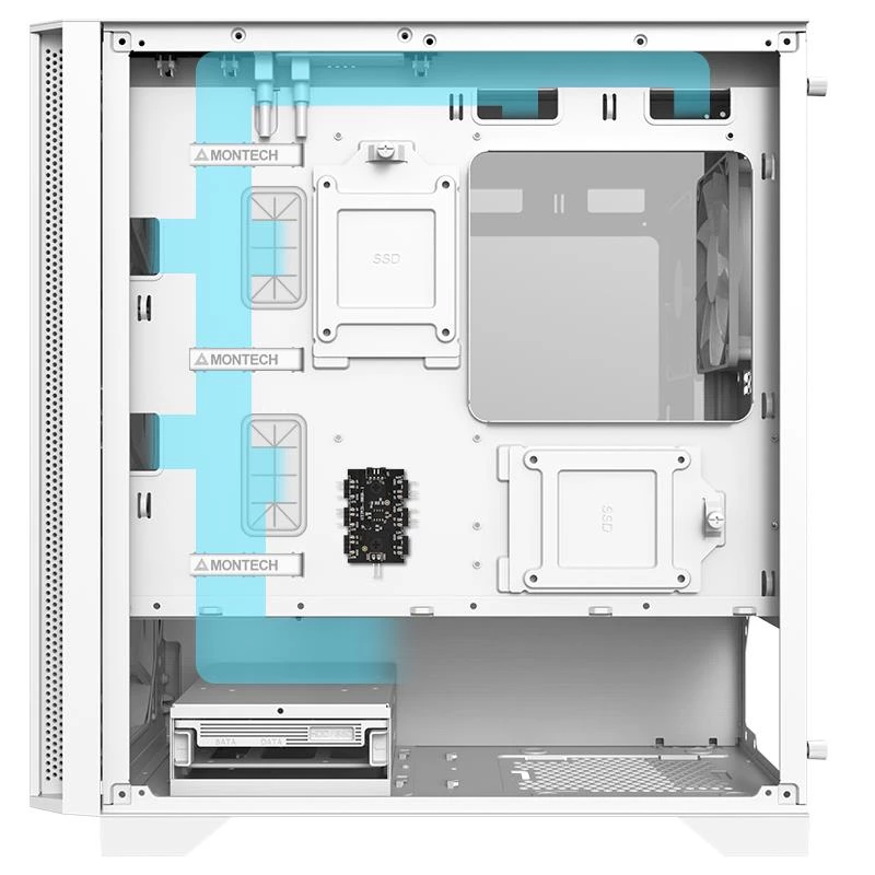Montech AIR 100 ARGB tower MICRO-ATX con quattro ventole ARGB preinstallate, design ultra-minimalista, pannello frontale in mesh fine, elevato flusso d'aria, lato unico