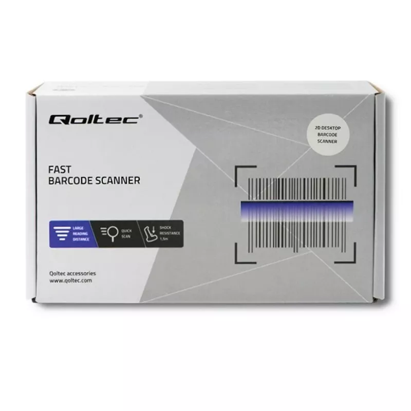 Lettore di codici a barre fisso 1D/2D QOLTEC 50864, sensore LED, USB (con cavo), nero, 145×85×80 mm