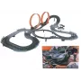 Pista automobilistica meccanica giocattolo Madej con due looping — 011406, set con auto a molla e a spinta per bambini