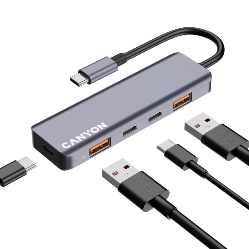 Canyon DS-18 - Hub USB-C - 5 porte - 1x USB-C 5V DC ricarica - 2x USB-C - 10 Gbit/s - 2x USB 3.2