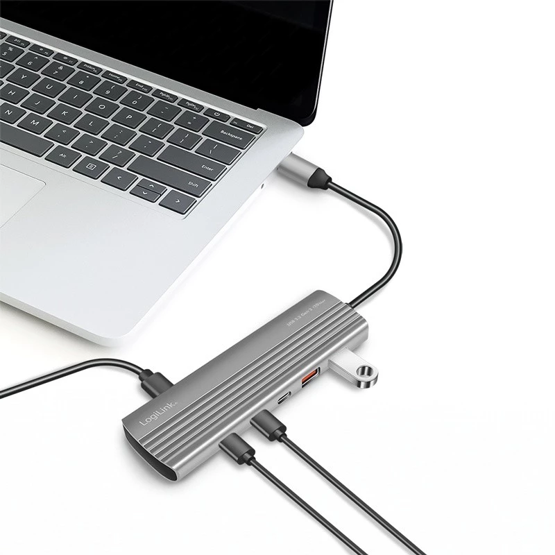 LogiLink hub USB 3.2 Gen2 4+1 porte 2x USB-A 2x USB-C PD 100W alluminio