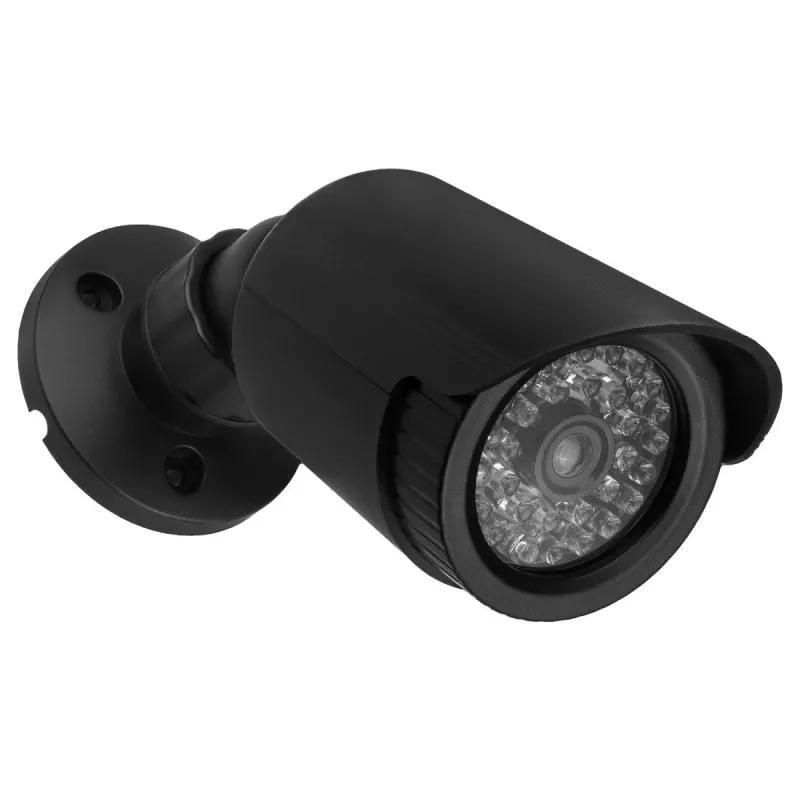 Telecamera tubolare finta CEE IR1800 B, telecamera di sorveglianza simulata con LED IR, nero