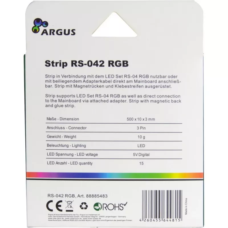 Kit di illuminazione per case PC INTER-TECH RS-042 RGB — striscia LED RGB 1000 mm, larghezza 10 mm, nero