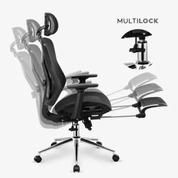 Sedia girevole mark adler MA-EXPERT 5.7 — sedia da ufficio ergonomica in mesh, regolabile in altezza, poggiatesta, braccioli, poggiapiedi, nero