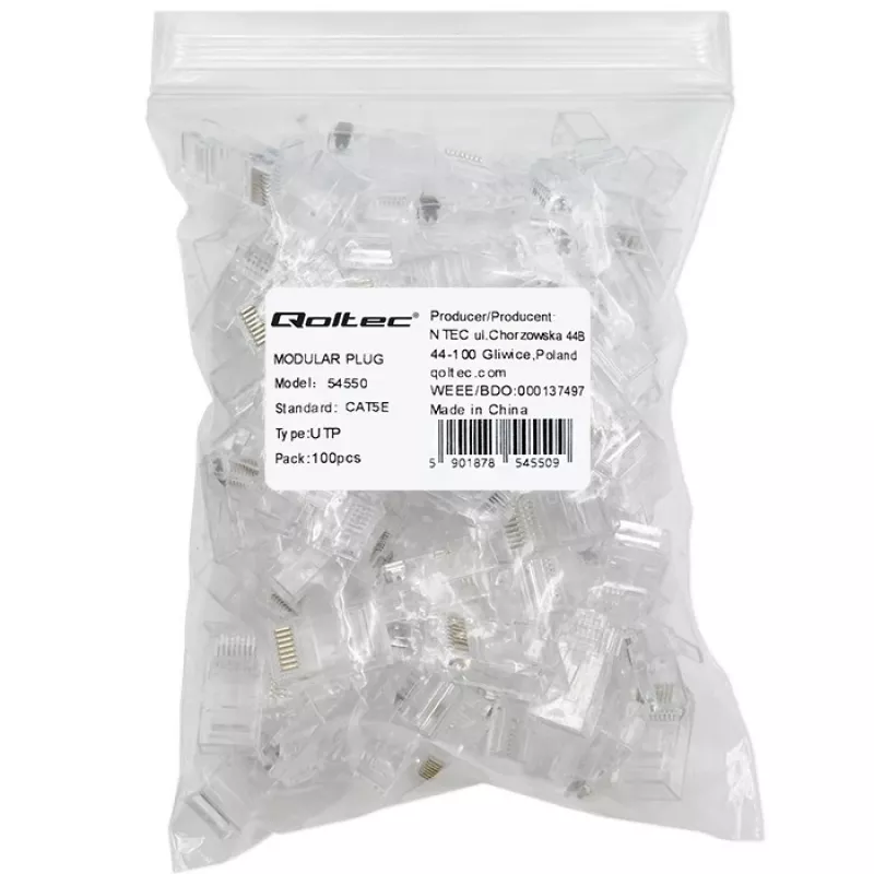 Connettore RJ45 modulare QOLTEC 54550 CAT5e UTP, confezione da 100 pz.