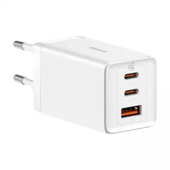 Caricabatterie da parete Baseus GaN5 Pro 65W — USB + 2×USB-C (QC3.0, PD3.0) con cavo USB-C 1m, bianco