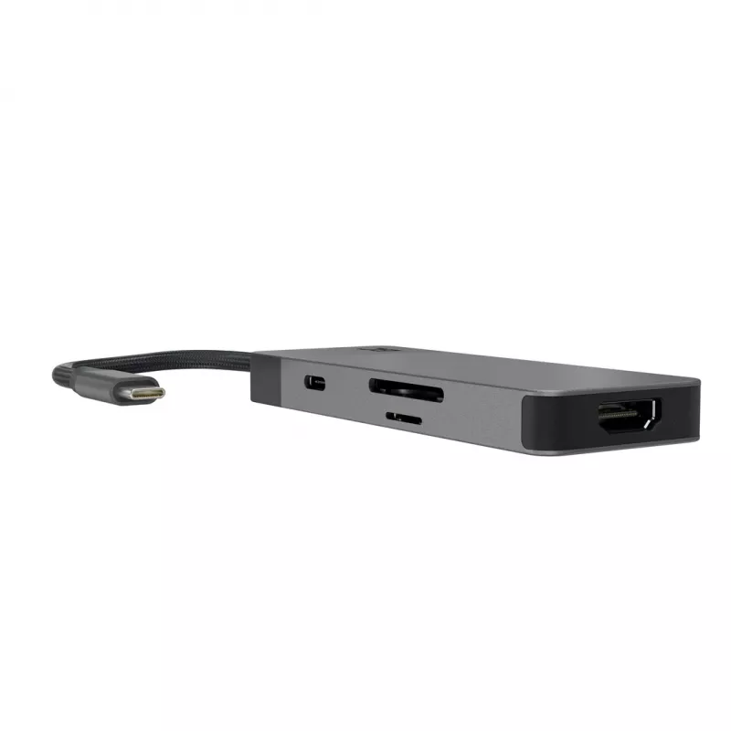 Hub USB Type-C Green Cell HUBGC01 — 7 porte: 3×USB-A 3.2 Gen 1, 1×USB-C 3.2 Gen 1, HDMI, lettore schede microSD+SD — argento
