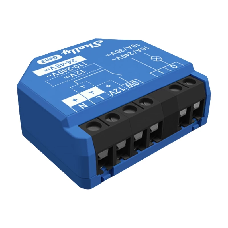 Interruttore intelligente Shelly 1 Gen3 – wireless, 240 V AC, case in plastica, 42×16×37 mm, confezione da 4