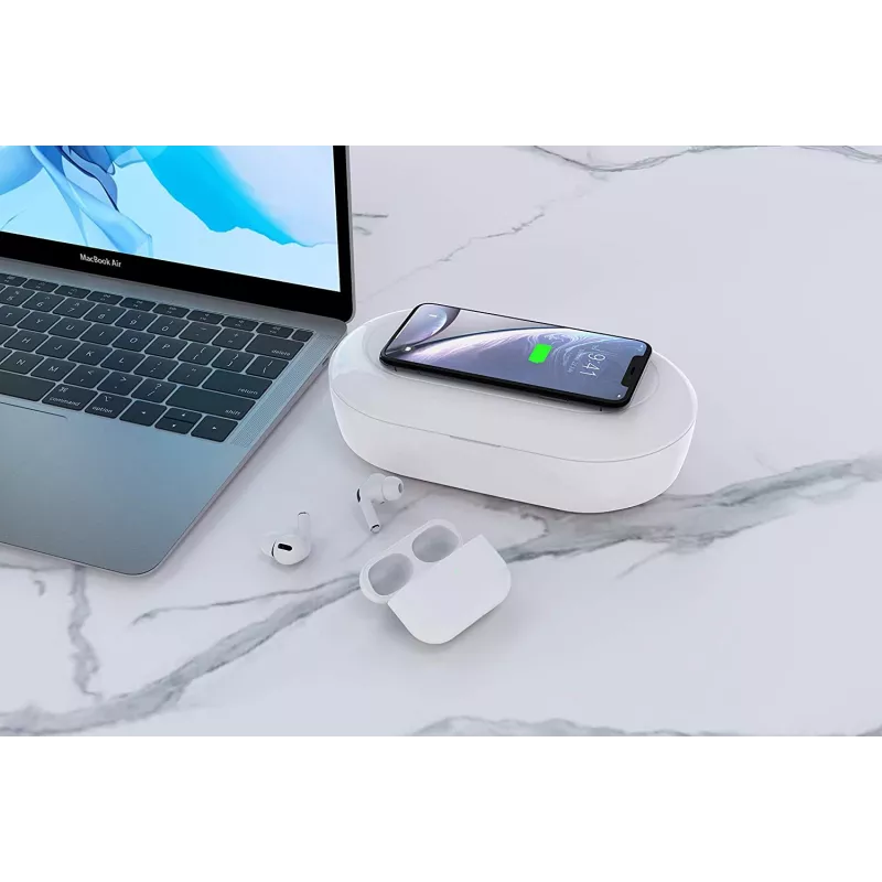 Devia Stazione di ricarica wireless con box di disinfezione, bianco