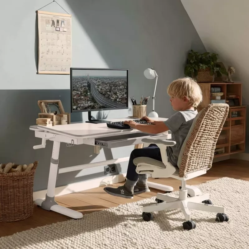 Ergo Office Scrivania ergonomica per bambini regolabile in altezza, grigia, max 100 kg, ER-417 2cz