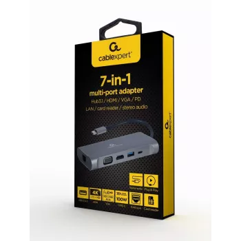 Gembird A-CM-COMBO7-01 Dock per notebook/replicatore di porte USB 3.2 Gen 1 (3.1 Gen 1) Type-A grigio