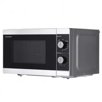 Microonde combinato Sharp YC-MG01E-S — 20 l, 800 W microonde, 1000 W grill, 5 livelli di potenza, manopola, piatto rotante 25,5 cm